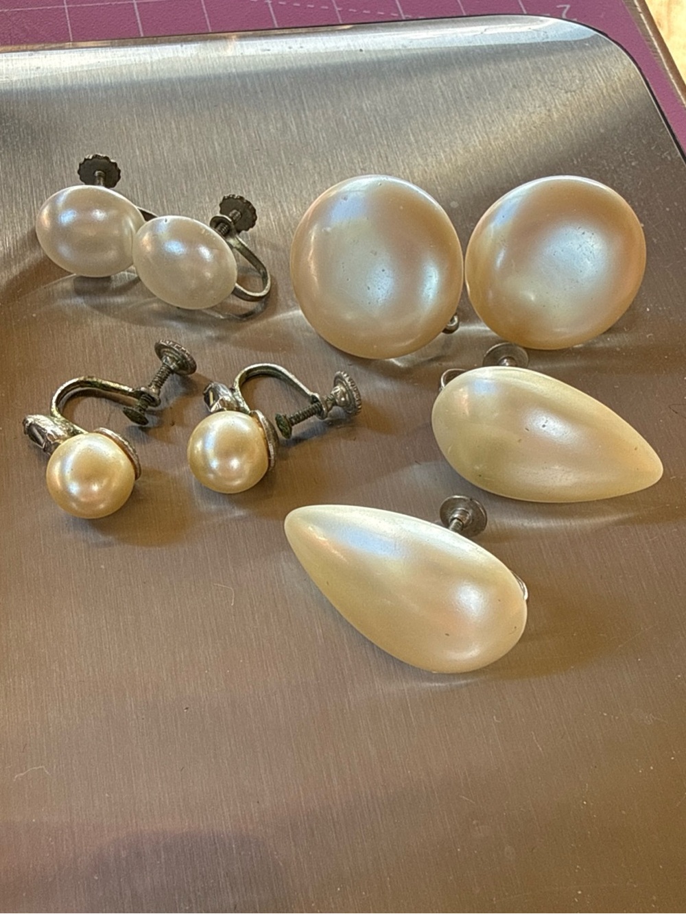 Vintage Pearl-Style Screw Earrings Lot of 4